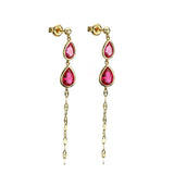 S925 Sterling Silver Long Tassel Earrings with Ruby Inlay