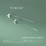 925 Sterling Silver Leaf Ear Line Small Women Long Chain Thin Earring