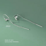 925 Sterling Silver Leaf Ear Line Small Women Long Chain Thin Earring