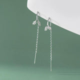 925 Sterling Silver Leaf Ear Line Small Women Long Chain Thin Earring