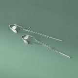 925 Sterling Silver Leaf Ear Line Small Women Long Chain Thin Earring