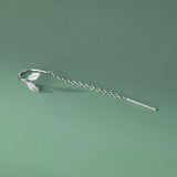 925 Sterling Silver Leaf Ear Line Small Women Long Chain Thin Earring
