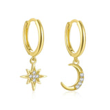925 Silver Star Moon Zircon Drop Earrings Women Jewelry