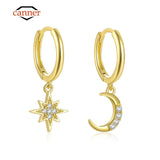 925 Silver Star Moon Zircon Drop Earrings Women Jewelry