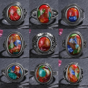 925 Silver Vintage Natural Emperor Stone Ring Retro Hollow Fine Jewelry