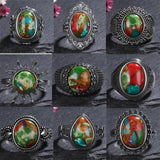 925 Silver Vintage Natural Emperor Stone Ring Retro Hollow Fine Jewelry