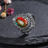 925 Silver Vintage Natural Emperor Stone Ring Retro Hollow Fine Jewelry