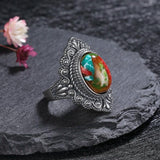 925 Silver Vintage Natural Emperor Stone Ring Retro Hollow Fine Jewelry