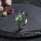 925 Silver Vintage Natural Emperor Stone Ring Retro Hollow Fine Jewelry