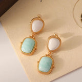 Vintage Stone Earrings 925 Silver Needle Copper Green Drop Earring
