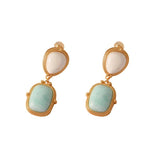Vintage Stone Earrings 925 Silver Needle Copper Green Drop Earring