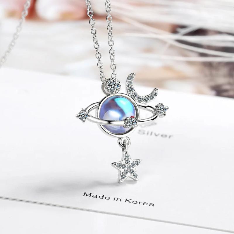925 Silver Moonstone Star Pendant Necklace