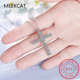 Moissanite Cross Pendant Necklace 925 Sterling Silver Heart Gemstone Necklace