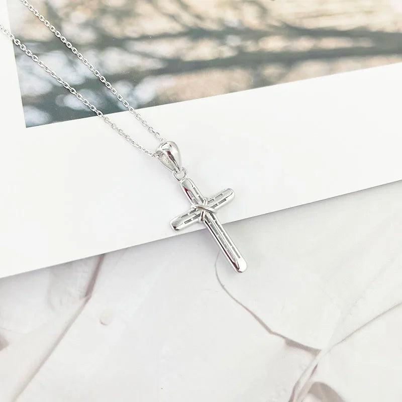 925 Silver Twisted Cross Charm Pendant Necklace Faith Power