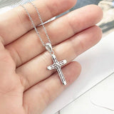925 Silver Twisted Cross Charm Pendant Necklace Faith Power