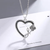 Sterling Silver Heart Rose Zirconia Pendant Necklace 40cm +5.0cm