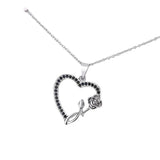 Sterling Silver Heart Rose Zirconia Pendant Necklace 40cm +5.0cm