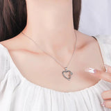 Sterling Silver Heart Rose Zirconia Pendant Necklace 40cm +5.0cm