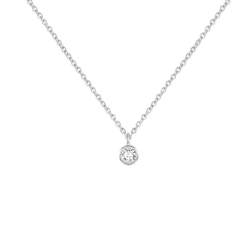 3.0mm Round Cut Diamond Necklace 925 Silver Minimalist Clavicle Pendant