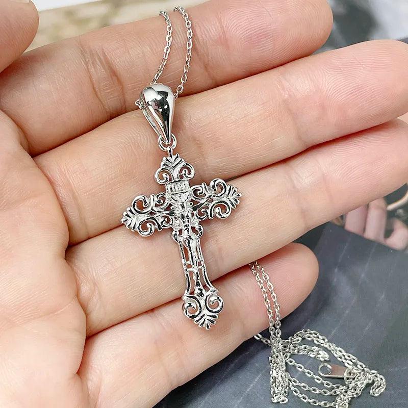 925 Silver Lace Cross Pendant Necklace for Women Men