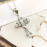 925 Silver Lace Cross Pendant Necklace for Women Men