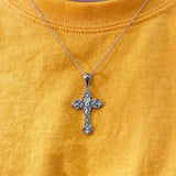 925 Silver Lace Cross Pendant Necklace for Women Men
