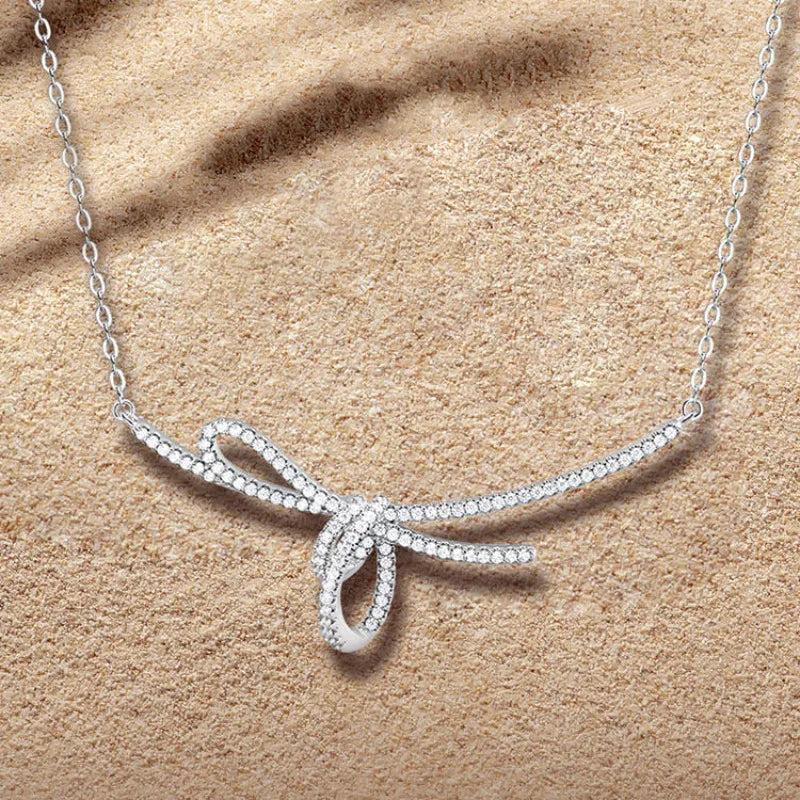 Bowknot Lab Diamond Choker Necklace 925 Sterling Silver Wedding Pendant