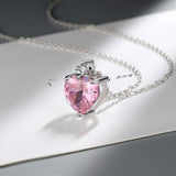 925 Silver Diamond Pink Heart Pendant Necklace 40cm+5cm