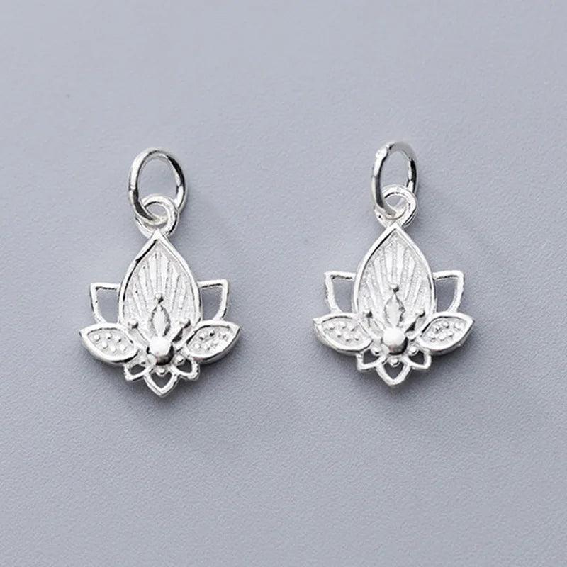 925 Sterling Silver Lotus Flower Dangle Charms for DIY Jewelry Making
