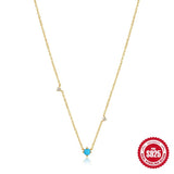 Diamond Collarbone Necklace Turquoise Pendant S925 Silver