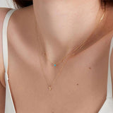 Diamond Collarbone Necklace Turquoise Pendant S925 Silver