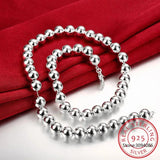 925 Sterling Silver 10mm Smooth Beads Ball Chain Necklace