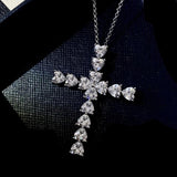 D Heart Moissanite Cross Necklace 100% S925 Sterling Silver Jesus Chain