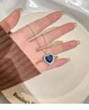925 Silver Necklace Heart of the Ocean Sapphire Wedding Pendant