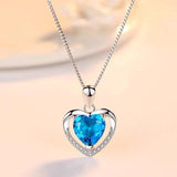 925 Silver Pink Heart Crystal CZ Pendant Necklace Romantic Wedding Jewelry