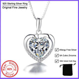 925 Silver Heart Crystal Pendant Necklace Women Wedding Jewelry Chain & Gift Bag