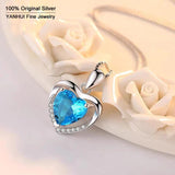 925 Silver Heart Crystal Pendant Necklace Women Wedding Jewelry Chain & Gift Bag