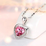 925 Silver Heart Crystal Pendant Necklace Women Wedding Jewelry Chain & Gift Bag