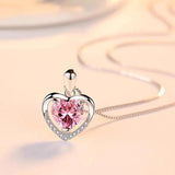 925 Silver Heart Crystal Pendant Necklace Women Wedding Jewelry Chain & Gift Bag
