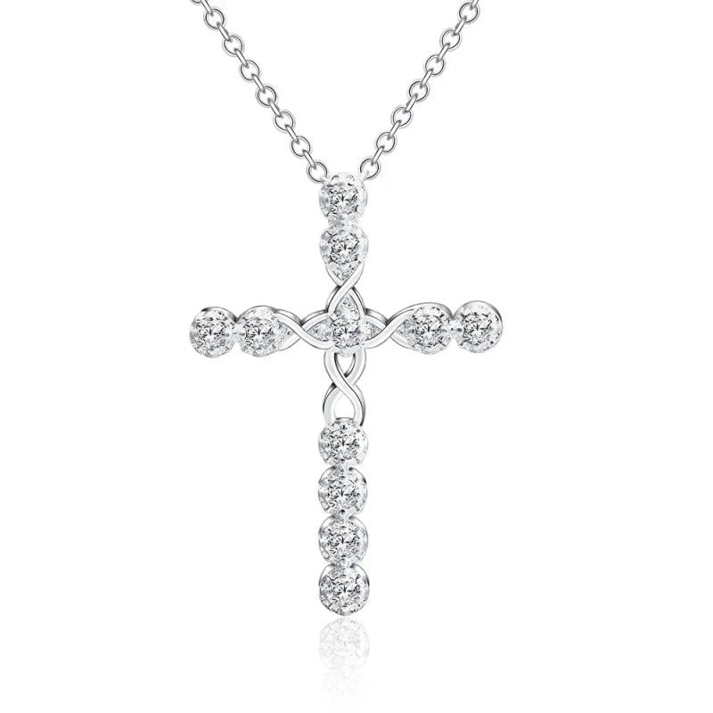 925 Silver Pendant Necklace Cross Zircon Crystal Gift