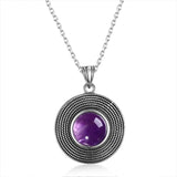Amethyst Pendant Necklace Sterling Silver Round 10MM Gemstone Charm Gift