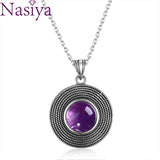 Amethyst Pendant Necklace Sterling Silver Round 10MM Gemstone Charm Gift