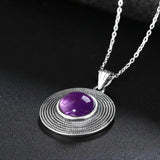 Amethyst Pendant Necklace Sterling Silver Round 10MM Gemstone Charm Gift