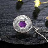 Amethyst Pendant Necklace Sterling Silver Round 10MM Gemstone Charm Gift