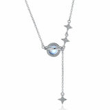 925 Silver Chain Moon Planet Necklace Zircon Jewelry, 16 Inches