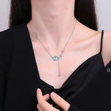 925 Silver Chain Moon Planet Necklace Zircon Jewelry, 16 Inches