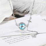 925 Silver Chain Moon Planet Necklace Zircon Jewelry, 16 Inches