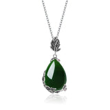 Vintage Garnet Chrysoprase Pendant Necklace 925 Silver Chain Necklace