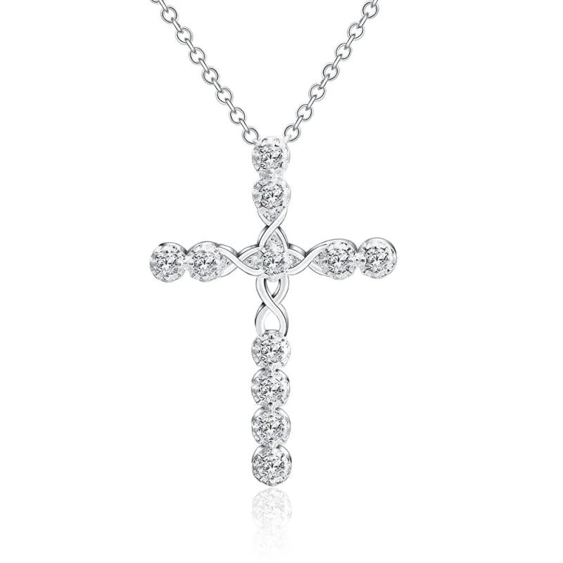 925 Silver Cross Pendant Necklace Zircon Crystal Gift