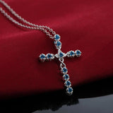 925 Silver Cross Pendant Necklace Zircon Crystal Gift